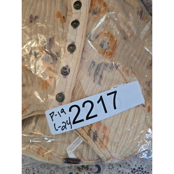 Free People XL Long Sleeve Ribbed Henley Top With Flared Cuffs Beige/Orange/Purp - Picture 8 of 8